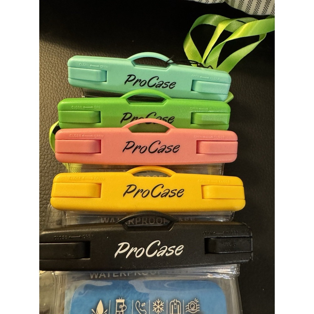 Procase Set of 5 Waterproof Phone Pouches Plastic Multi Colors Black Pink